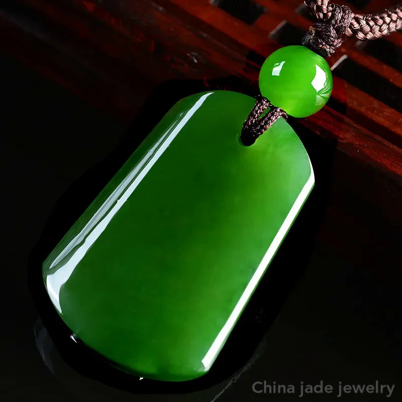 

Natural green jade pendant necklace square jade pendants necklaces for men women jadeite jade jewelry necklace women send chain