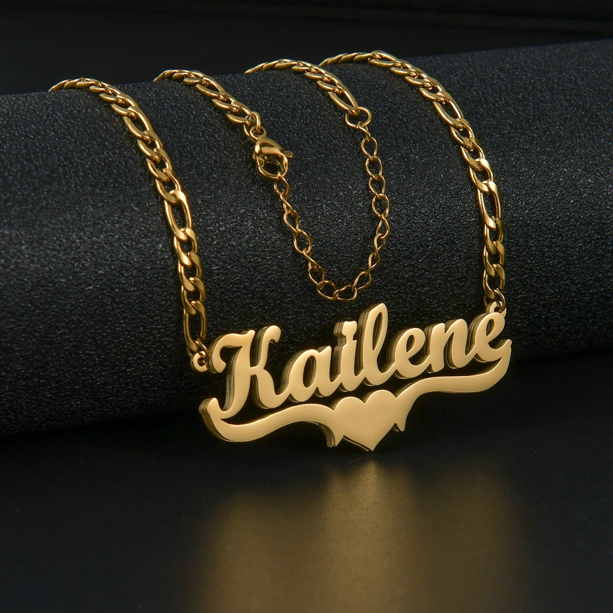 Customized Double Layer Welding Name Letter Necklaces Name for Women Men Heart Necklace Pendant Thick Figaro Chain Jewelry Gift