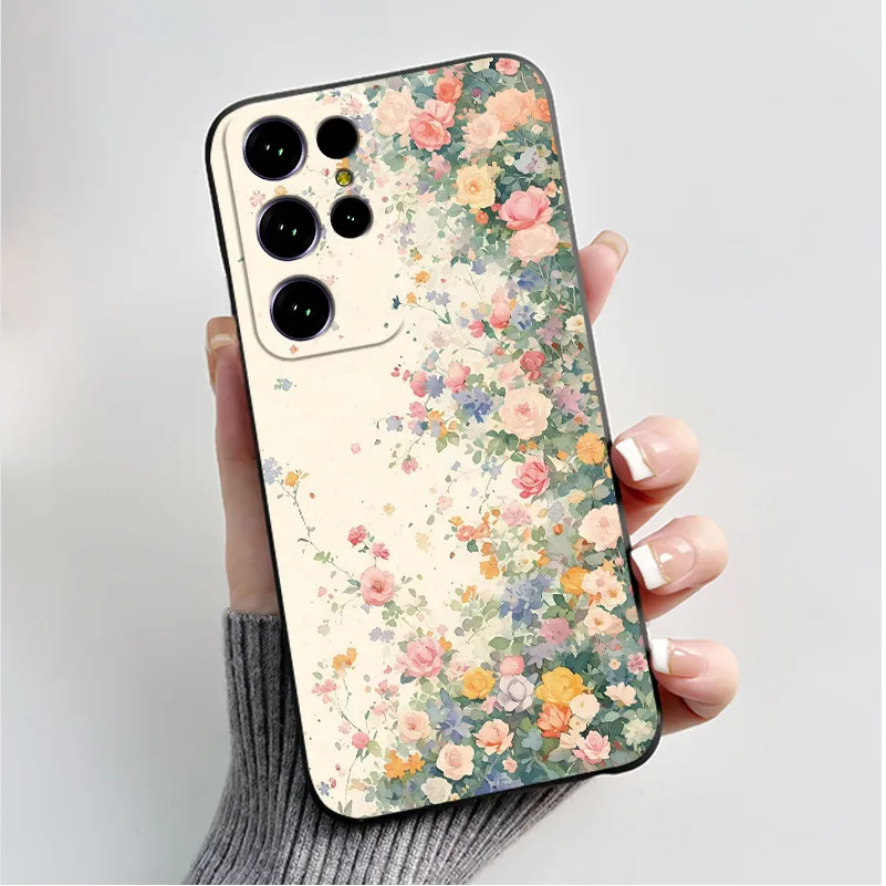 Cute Flower Cartoon Black Silicone Phone Case - Soft, Printed Cover