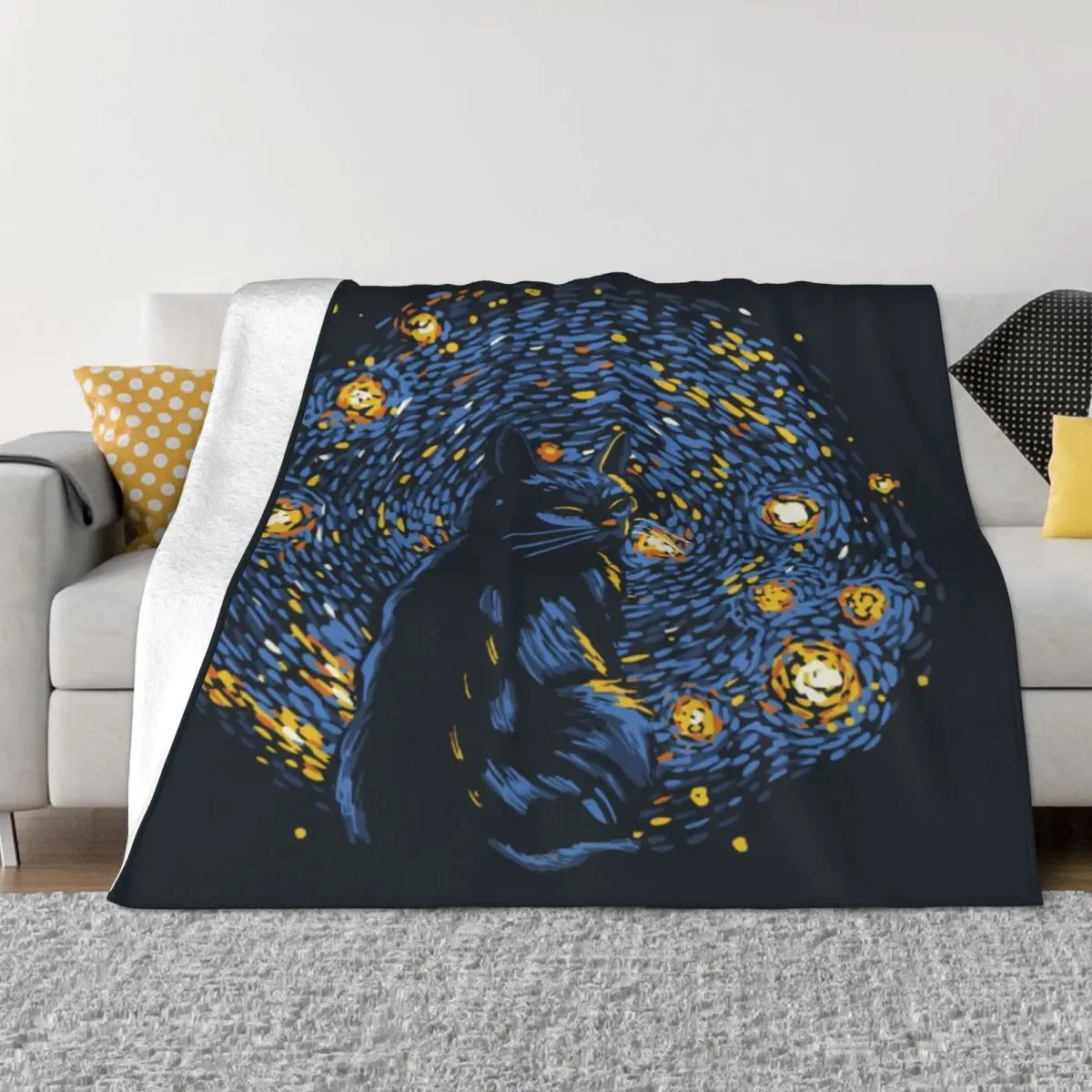 

Starry Night Black Cat Soft Micro Fleece Blanket Modern Warm Festival Gift Multi Styles