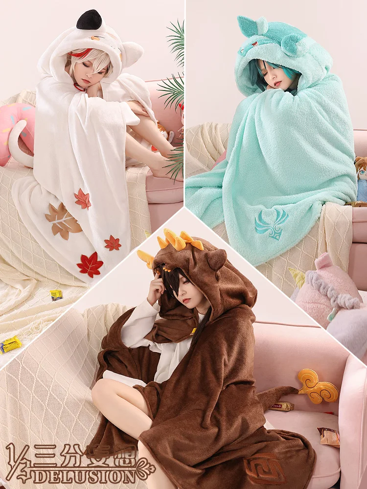 

Anime Game Genshin Impact Xiao/Zhongli/Kaedehara Kazuha Air Conditioning Blanket Flannel Soft Cosplay Costume Halloween 2022 New