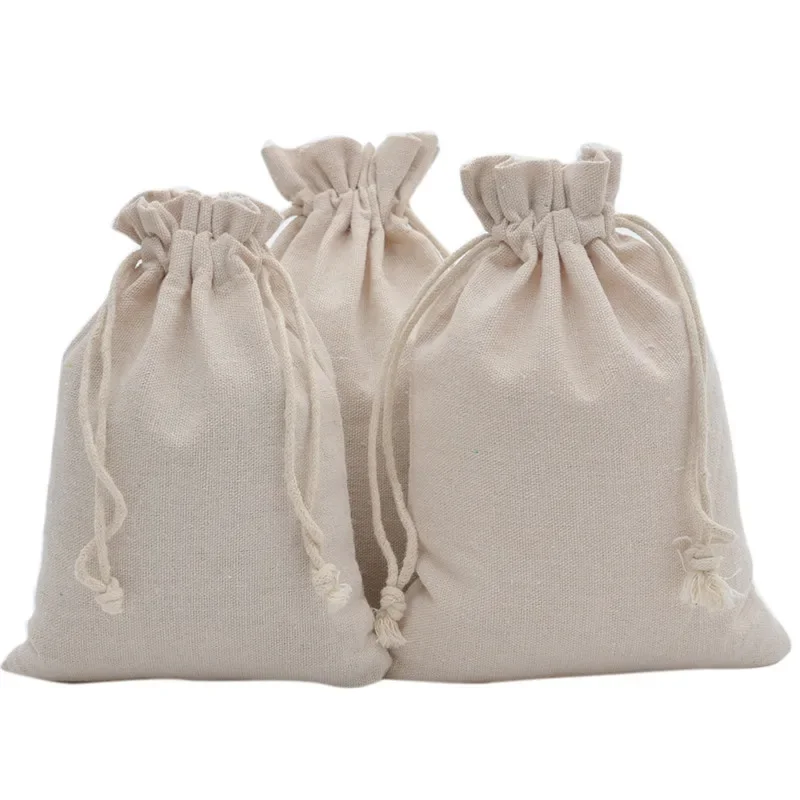 20pcs 코 튼 Drawstring 가방 쌀 차 코 튼 천으로 좋은 캔버스 Drawstring 작은 천으로 가방 선물 포장 가방 웨딩 사탕 가방