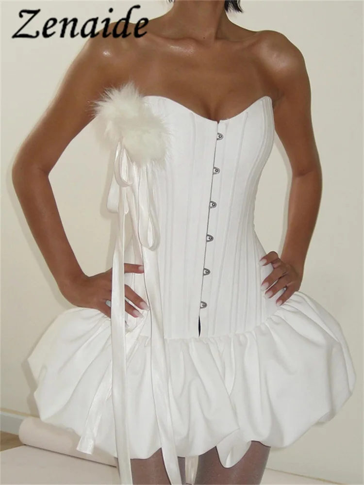 

Женское платье без бретелек Zenaide, Летнее бальное платье со шнуровкой, пышное плиссированное платье с открытой спиной, сексуальное облегающее мини-платье из искусственной кожи, платье на день рождения, 2024