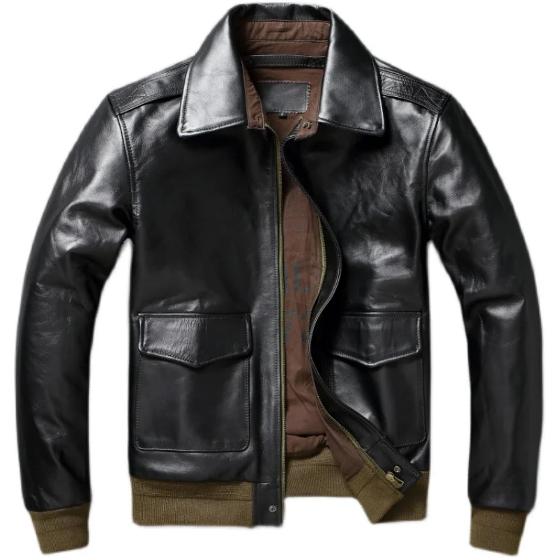 

Классическая кожаная куртка A2 из натуральной кожи, Мужская мотоциклетная куртка, осенняя женская одежда