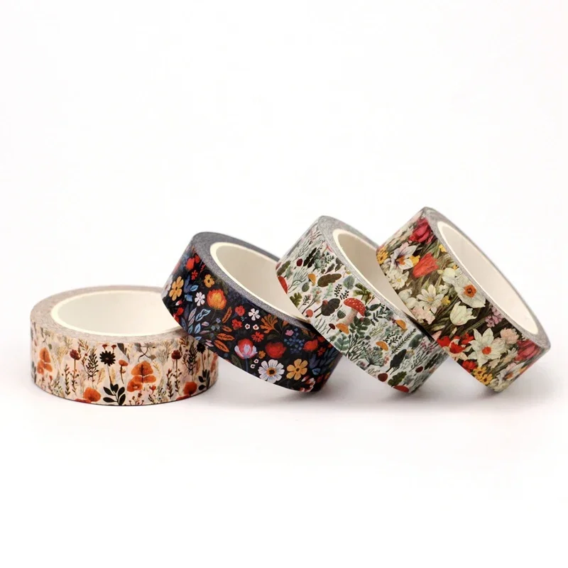2025 NEW 1PC 10M Decor Wild Flowers Paper Washi Tapes Set for DIY Scrapbooking Adhesive Masking Tape Cute Journaling Stationery 3