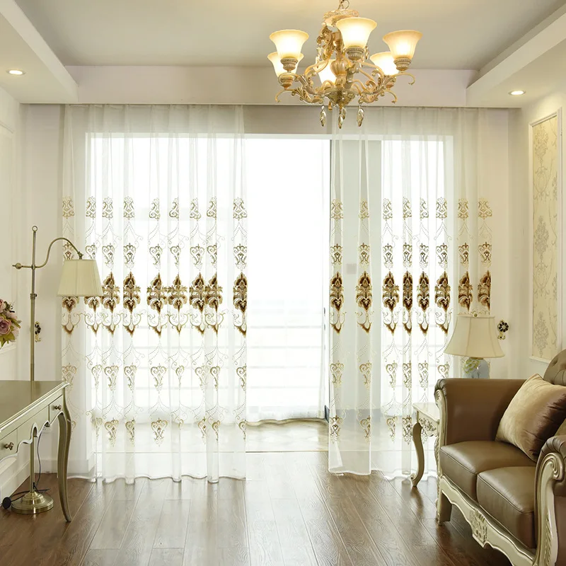 

European Style Curtains for Living Room and Bedroom Embroidered Tulle Curtains Two-color Optional Curtains Tulle Customized