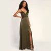 Summer Hot Sale Of The Season Cross-Border Women's V-Neck Printed Split Commuter Dress Empire Waist Sleeveless Long Skirt Length