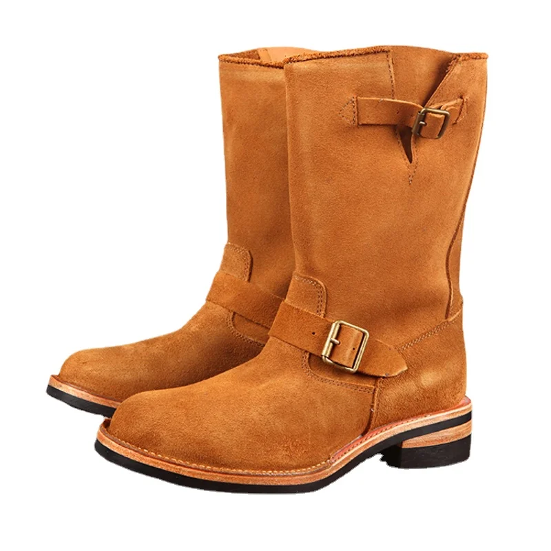 RetroDesignerNewHightopEngineerBootsOrangeLongBootsMenCow