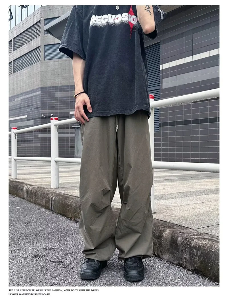 Description Picture 6 of itemAmerican Retro Overalls Drawstring Design Casual Pants Loose Wide-Leg Pants Men's Trendy Casual Spring and Summer