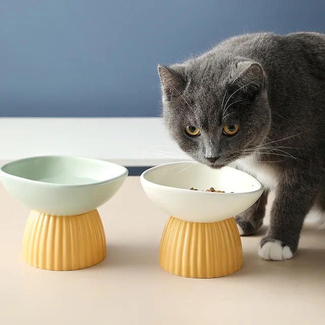 Cartoon Cat Bowl Ceramic Cute Pet Feeders High Footed Slanted Pet Bowl To Prevent Tipping Over 4