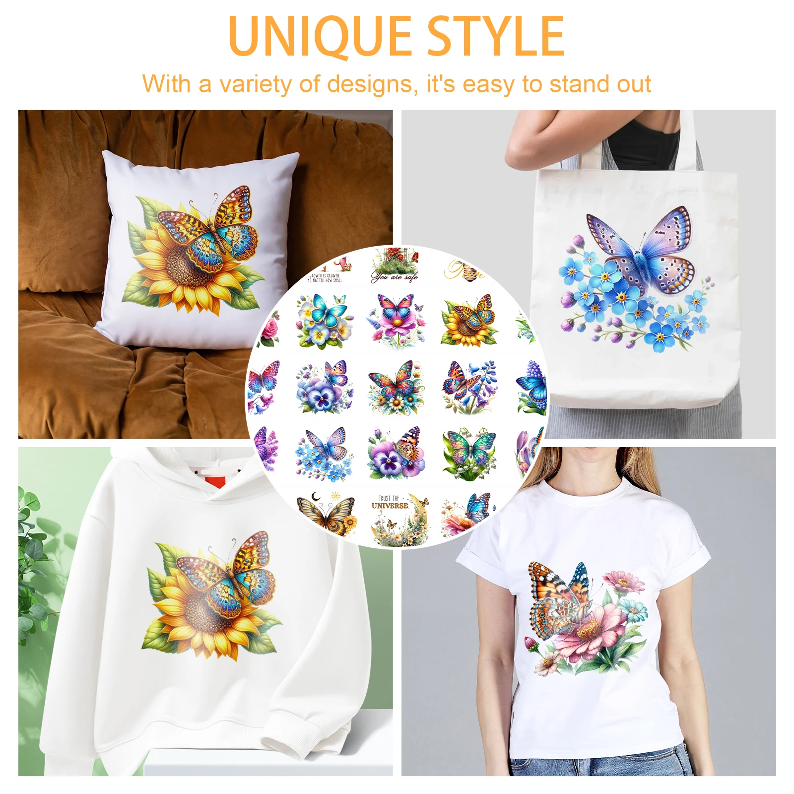 50pcs Butterfly Heat Transfer Vinyl Patch Stickers for T-Shirt Iron On Stickers