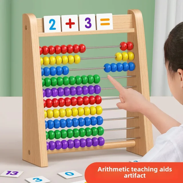 Wooden Counting Toy Abacus Montessori Education Math Toy Children Rainbow Counting Beads Addition Subtraction Operation Learning 2