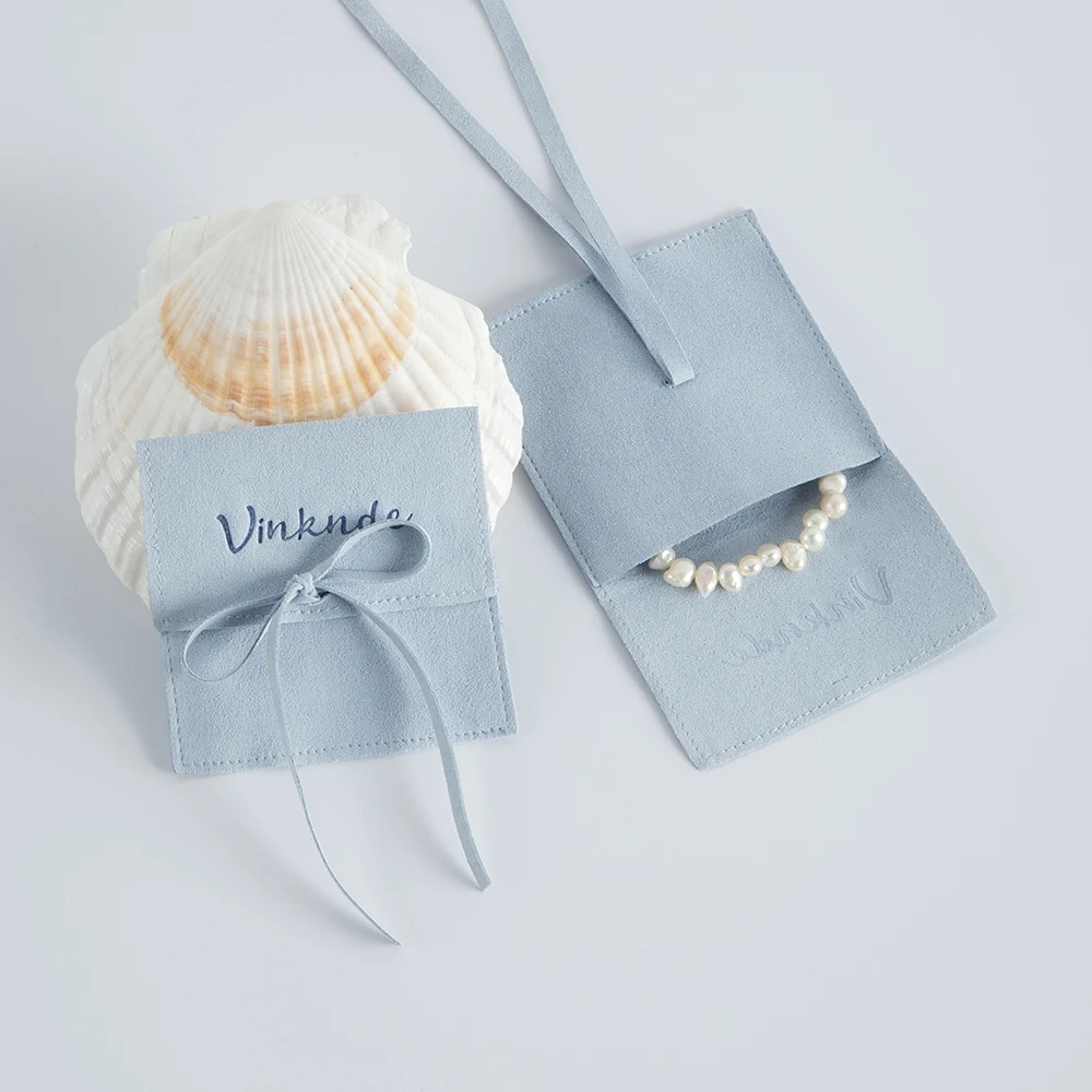Blue Pochette 6x6cm Custom Suede Cloth Jewelry Bags Customized Logo Gift Bag Microfiber Suede Earrings Jewelry Packaging Pouch