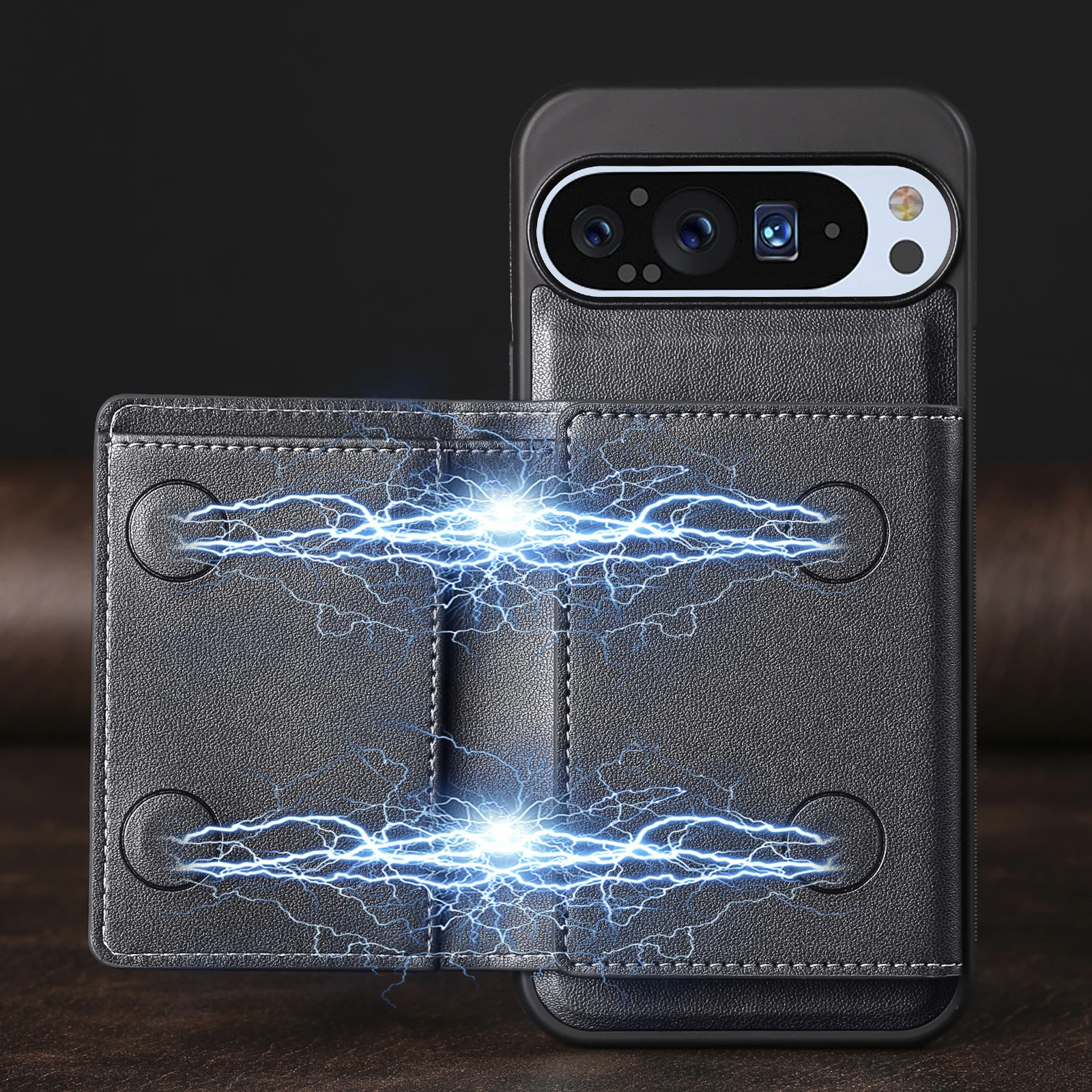 Magnetic Detachable Leather Case with Anti-Theft Magsafe Card Wallet