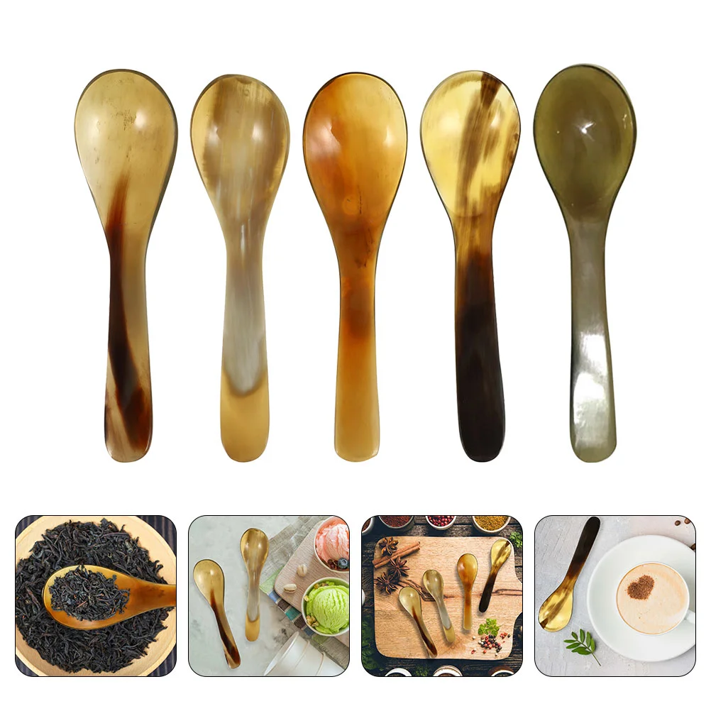 

Yogurt Spoon Natural Horn Coffee Scoop Ice Cream (set 5) Spoons Tea Short Handle