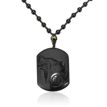 

Natural Obsidian Wolf Totem Pendant Black Crystal Wolf Head Necklace Men's Fashion Gift Jewelry Accessories Wholesale