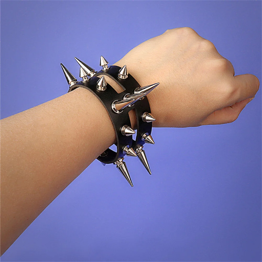 80s Leather Bracelet Men Wristband Women Punk Rock Bangle Goth Jewelry Cosplay Emo Gothic