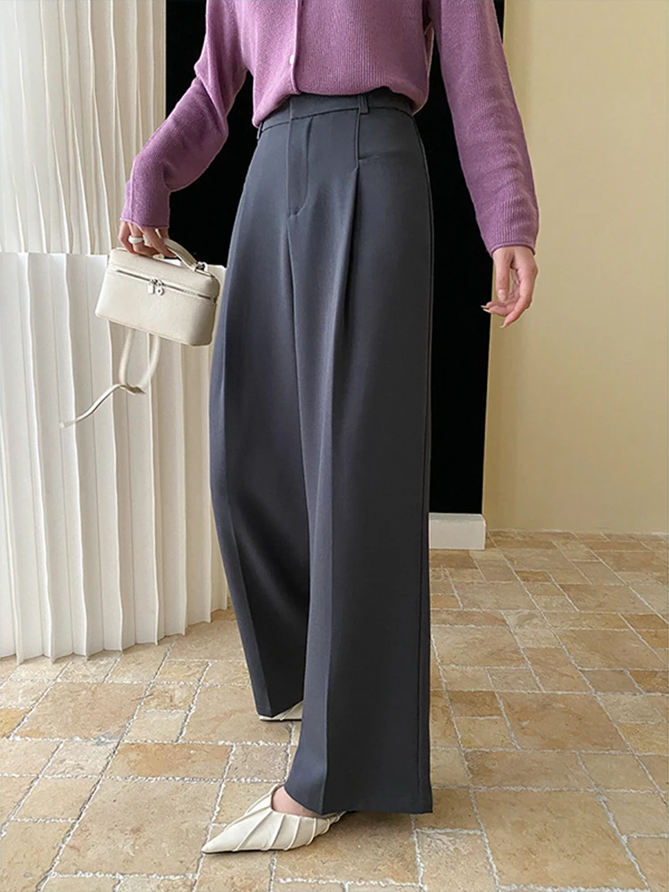 [LANMREM] High Waist Straight Wide Leg Pants For Women Solid Office Lady Suits Trousers Fashion 2024 Spring New Clothing 26D8600