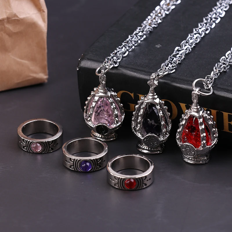 2Pcs/set Anime Magica Cosplay Gem Necklace Pendant Ring Set Gift Party Prop