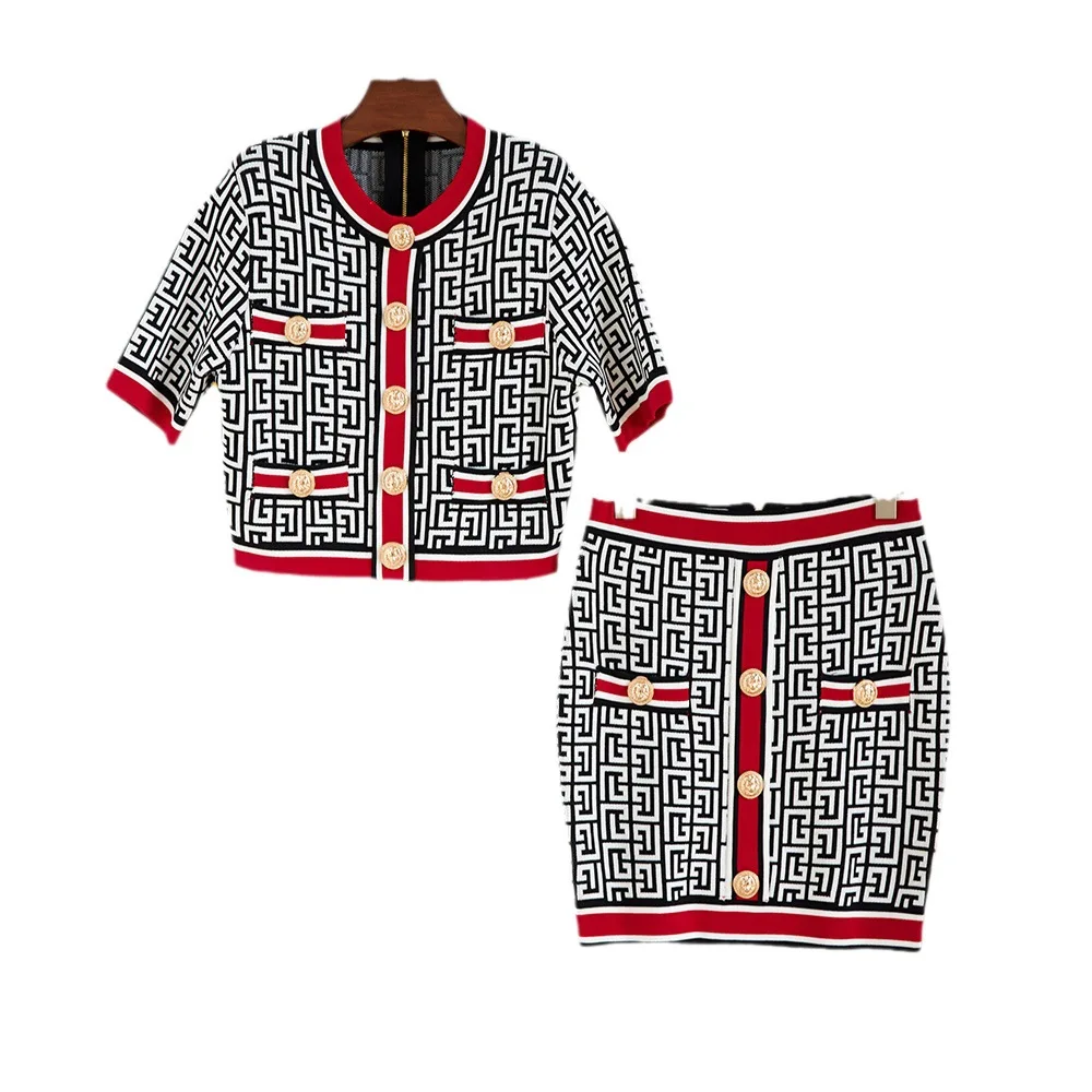 

Пикантные комплекты в европейском стиле из 2 предметов, короткая юбка-карандаш с цветными блоками, мини-юбка, женские комплекты с геометрическим узором