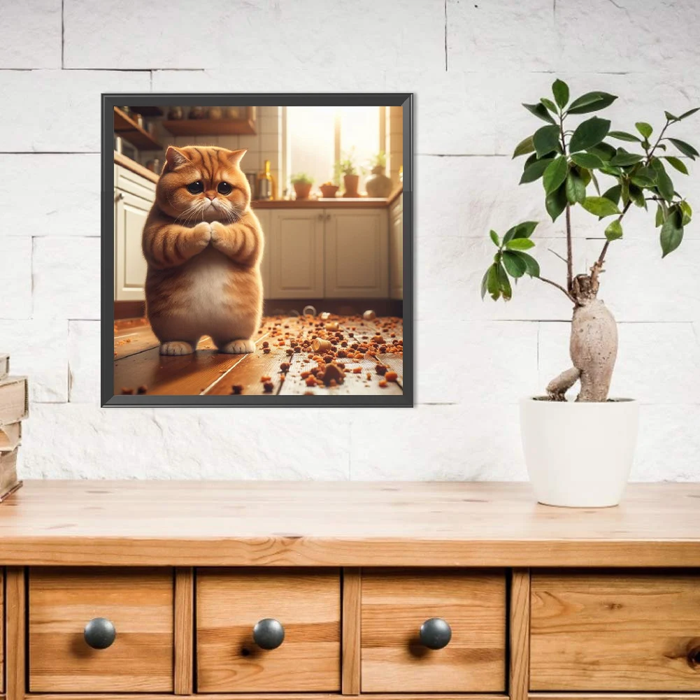 5D DIY Full Round Drill Diamond Painting Cat Kit Home Decor Art Craft 40x40cm