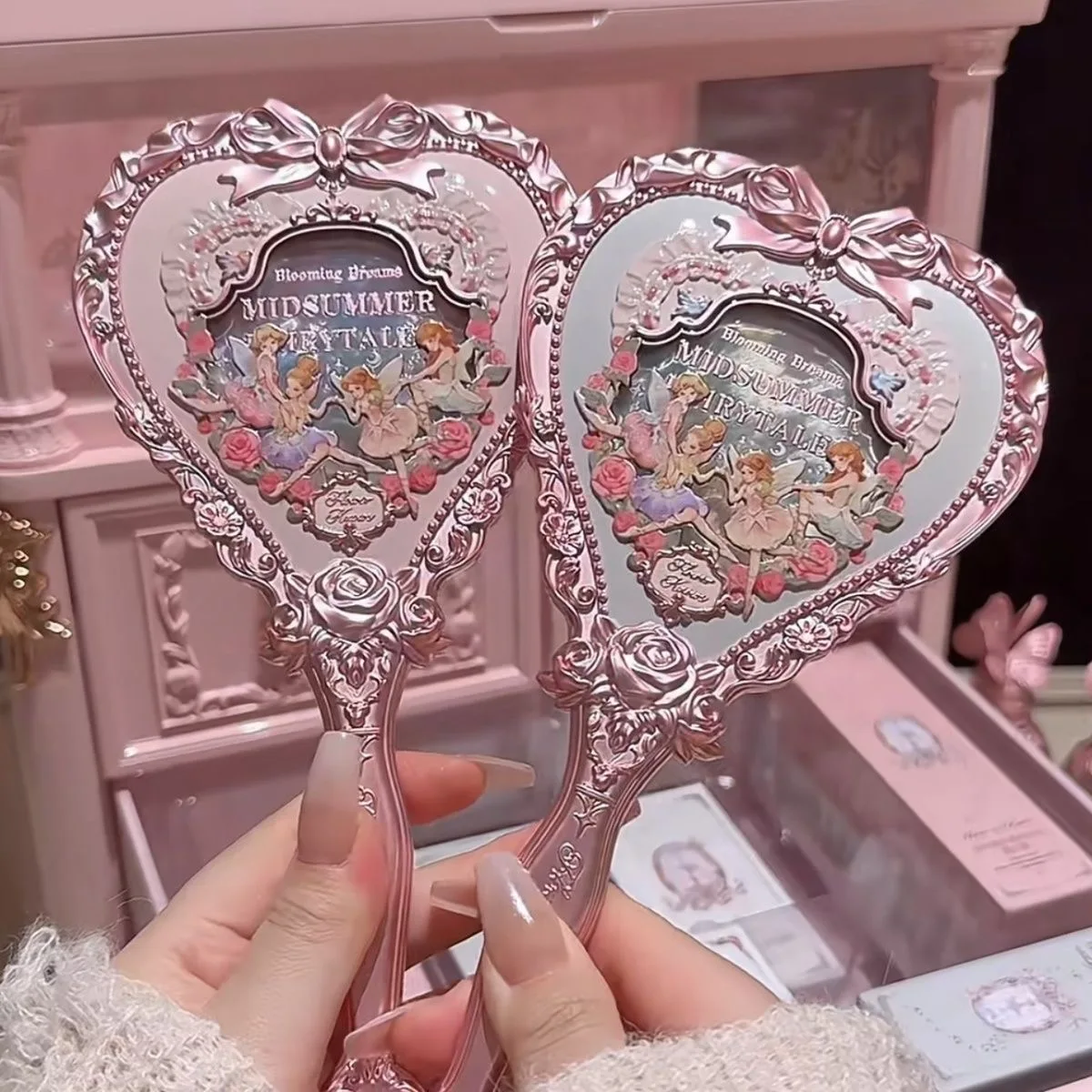 Flower Knows Angel Series Handheld Mirror White Black Pink