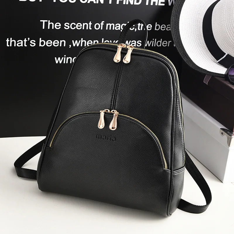 Fashionable Women's Backpack  New Style Student Simple Lightweight Wear Resistant Floral Embossed High Quality PU Leather - 2