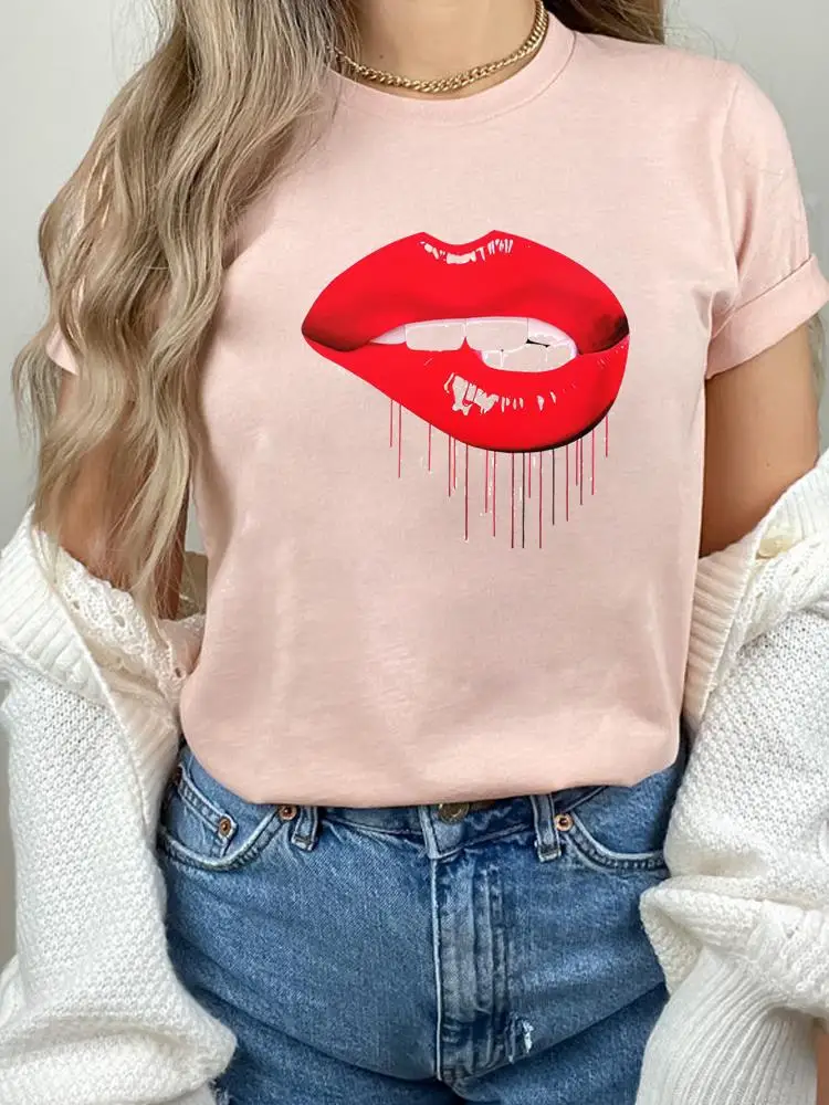 

Watercolor Lip Clothes Women Female Summer T Clothing Print Graphic 90s Sweet Lovely Tee Fashion Short Sleeve Casual T-shirts