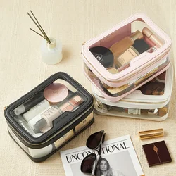 Rownyeon Clear Makeup Case Toiletry Bag Travel Makeup Train Case Portable Cosmetic Organizer Transparent Bag Black