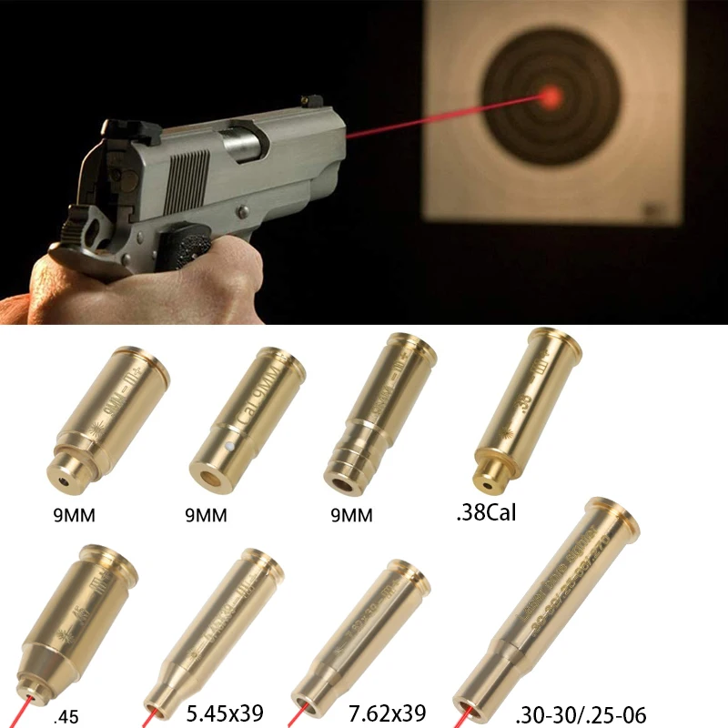 Red Dot Laser Brass Boresighter CAL 9mm/.223/5.56/308/7.62/.45/30-06 Cartridge Boresight for Rifle Scope Hunting Gun Accessories,red dot laser sight,laser bore sight,laser sight