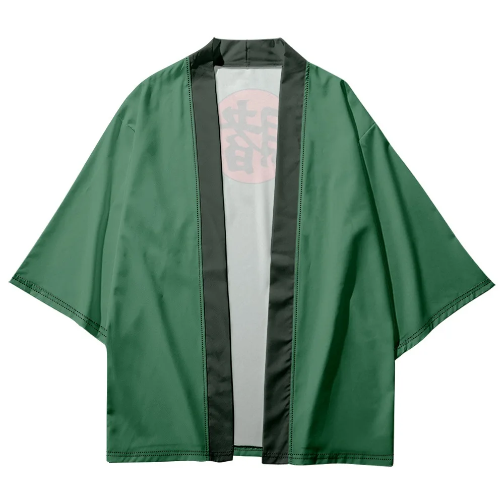 Green Print Japanese Traditional Kimono Cardigan Oversized Haori Harajuku Women Men Cosplay Blouse Yukata Samurai Clothing