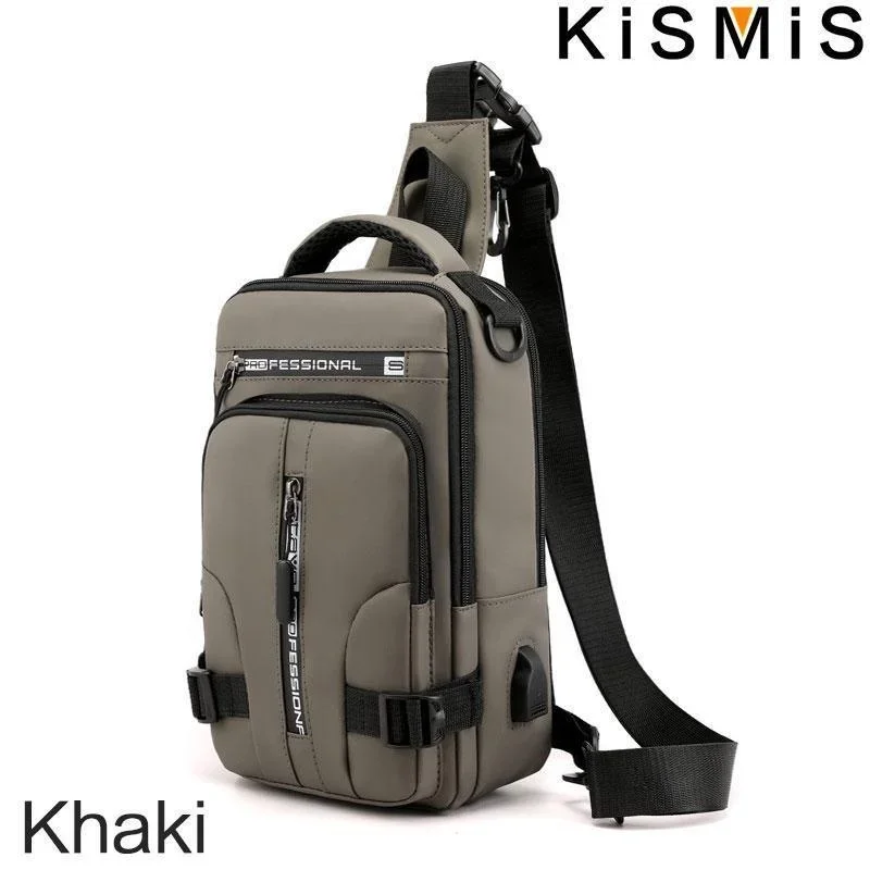KISMIS Nylon Rucksack Rucksack Cross Body Umhängetasche mit USB Lade Port Reise Männlichen Rucksack Daypack Messenger Brust Taschen – Detail 18