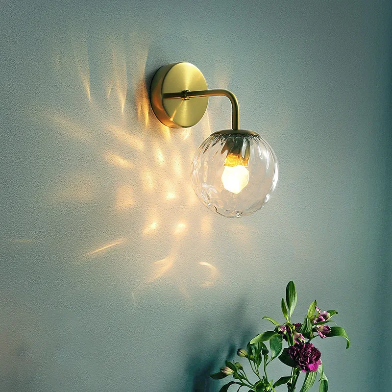 Nordic Wall lamp Golden Wall Lights With Milky Clear Special Glass Round Ball Bedside Led Lights In Bedroom