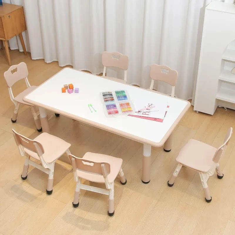 Kids-Table-and-Chair-Set-Height-Adjustable-Table-with-6-Seats-Preschool ...