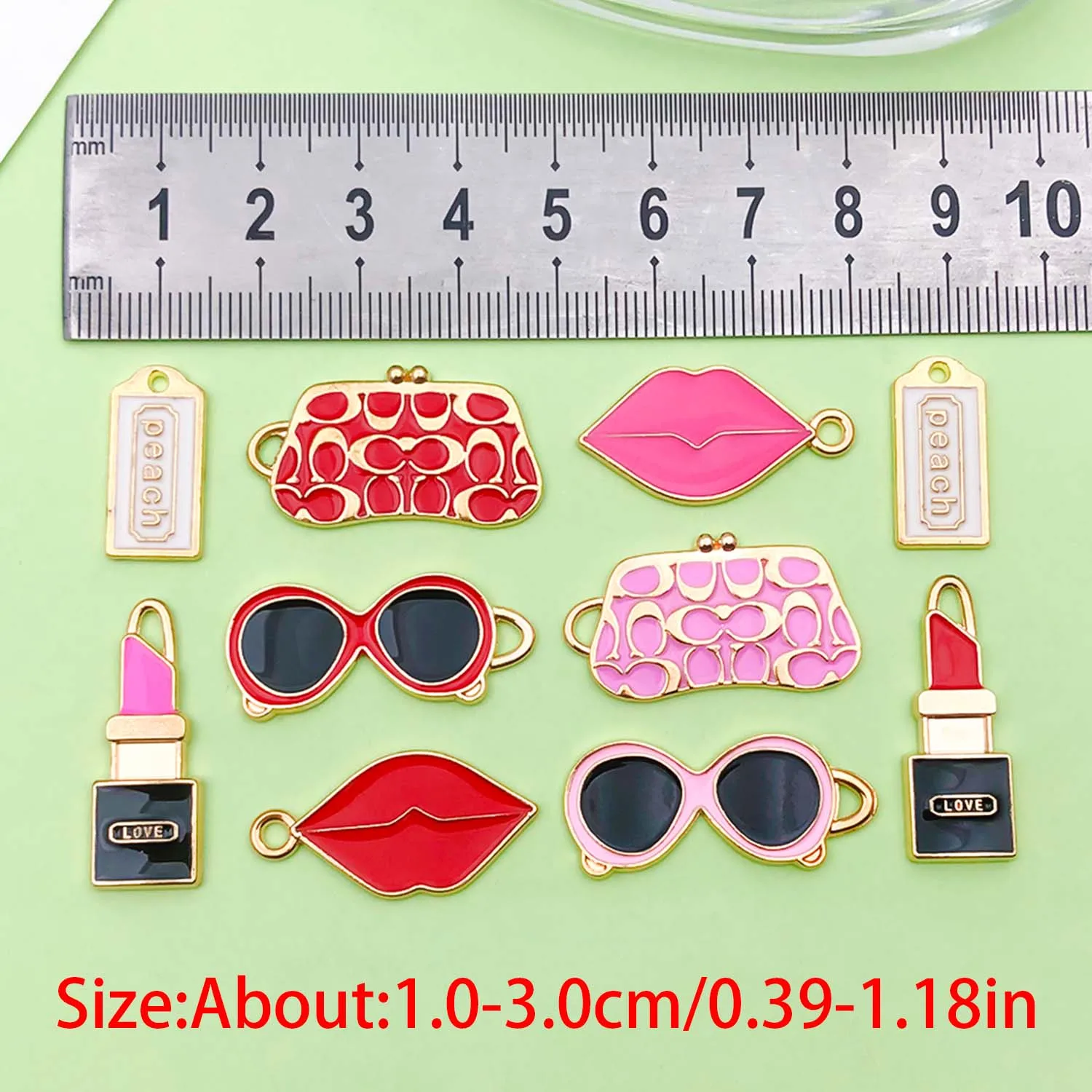 Enamel Women's Charms 10pcs Alloy Lipstick Bags Sunglasses Red lips Pendants For DIY Jewelry Making Accessories
