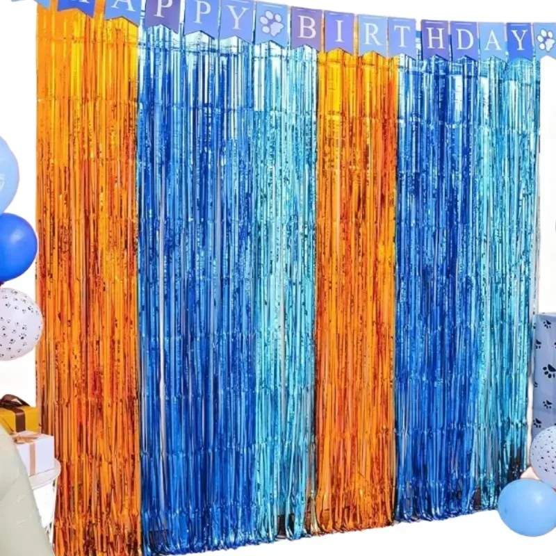 Folien-Fransenvorhänge, Geburtstagsparty-Zubehör, Orange, Blau, Hellblau, Fotokabine, Party-Dekoration
