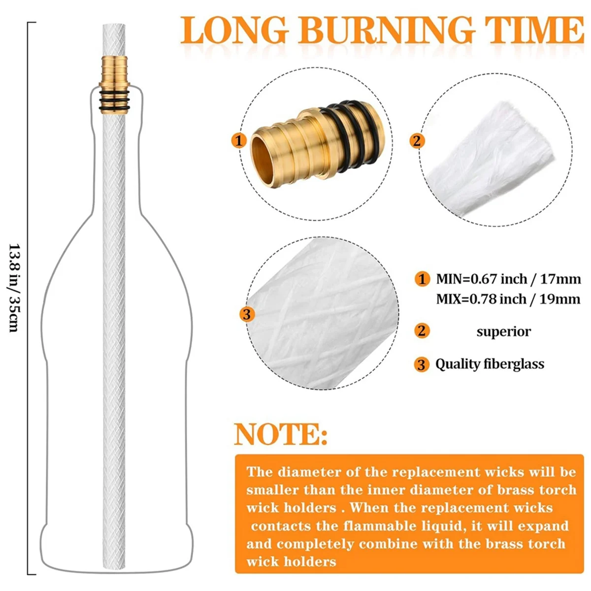 Wine Bottle Torch Kit DIY Homemade Torch Include Brass Torch Wick Holder with Washer Wicks and Lamp Cover 16PCS