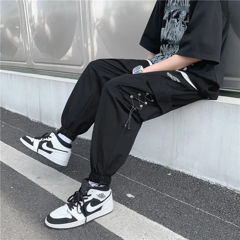 

2023 Men's Spring Summer Bandage Retro Multi Pocket Cargo Pants Japanese Style Loose Industrial Casual Pants