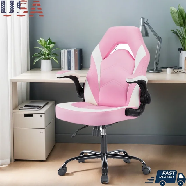 Ergonomic PU Leather Gaming Chair Adjustable Height Swivel Chair with Memory Foam Lumbar Support and Whisper-Quiet Casters Home