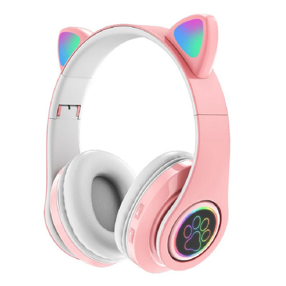 Flash Light Cute Cat Ear Headphones Wireless with Mic Can Close LED Kids Girls Stereo Phone Music Bluetooth Headset Gamer Gift