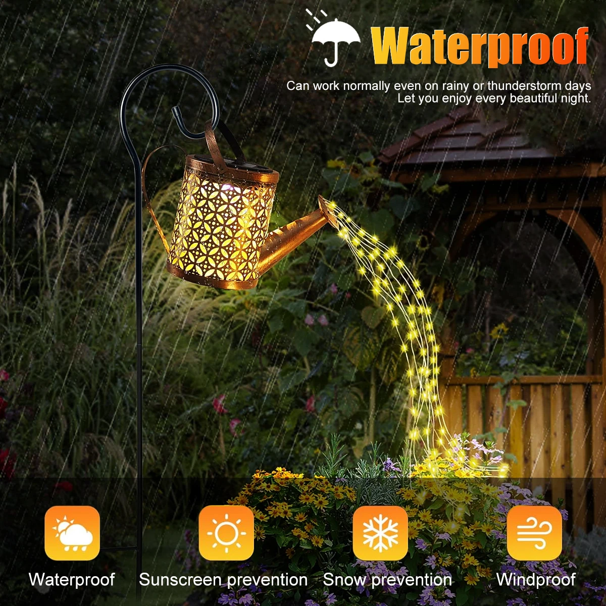1PC Solar Powered Kettle Light LED Fairy Garden Decor with Retro Metal Design for Lawn Pathway Patio for Halloween Christmas 3