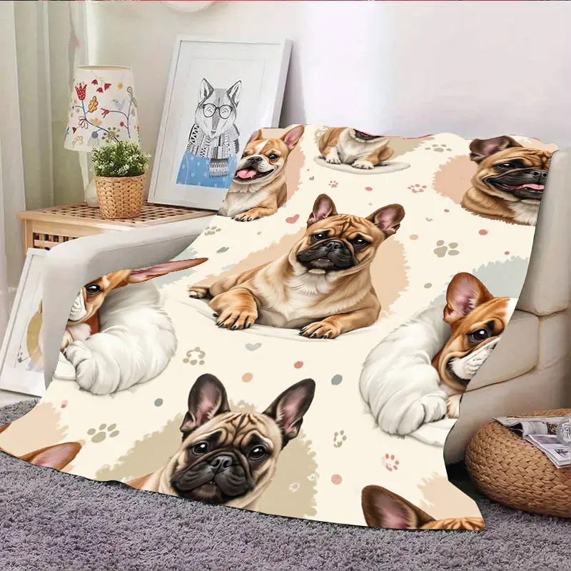 Soft Cozy French Bulldog Print Flannel Blanket
