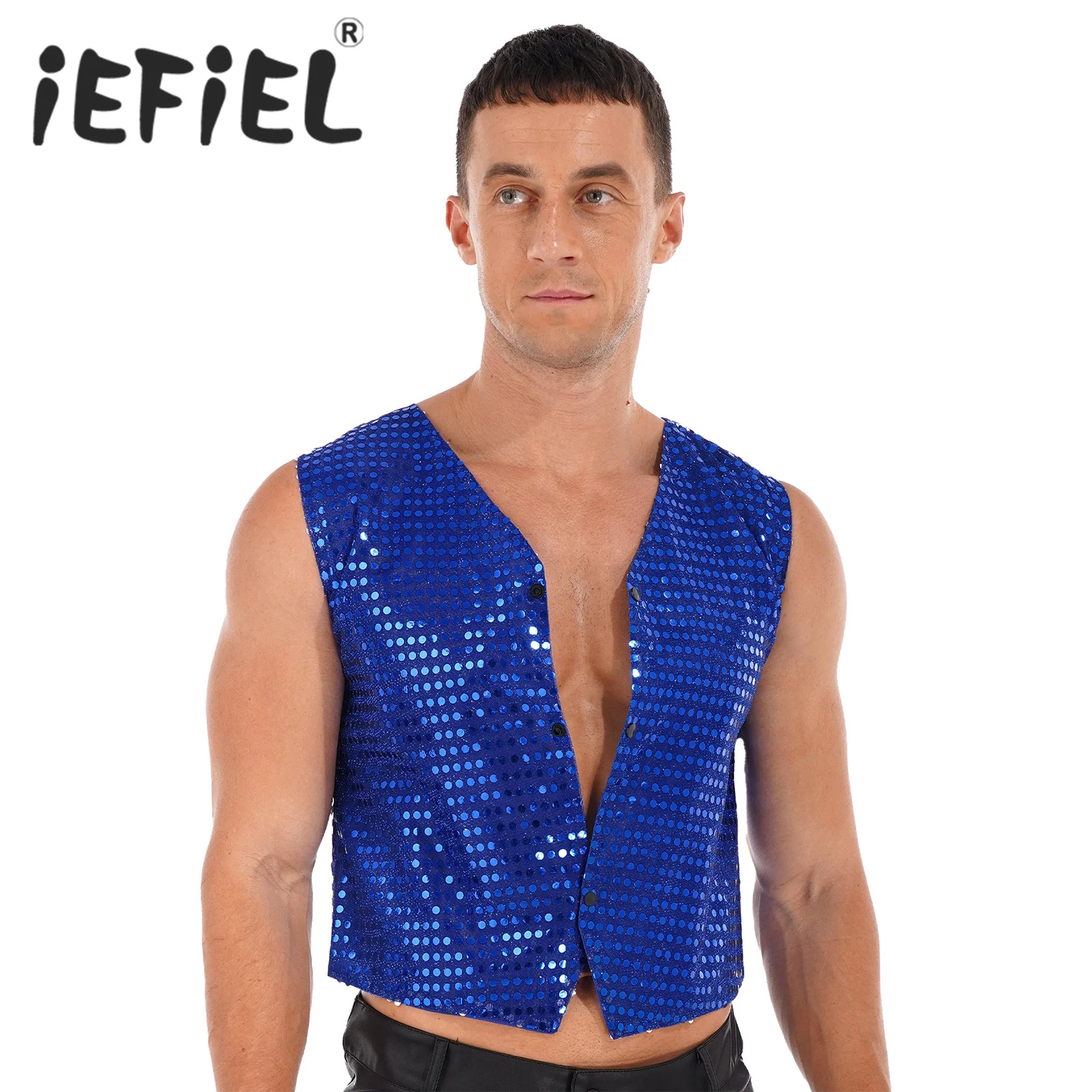 

Mens Sequins Dress Vest Shiny Slim Fit V Neck Tuxedo Waistcoat for Hip Hop Jazz Latin Street Dance Stage Performance Costumes