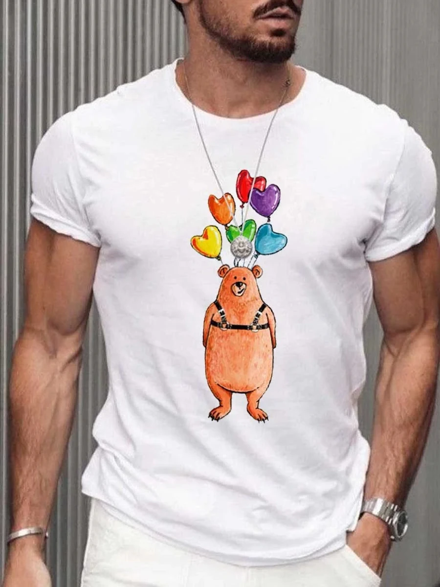 

2023 Summer Men's Printed Casual Crew Neck Short Sleeve T-Shirt balloon Bear T-Shirt 3D Printed T Shirt