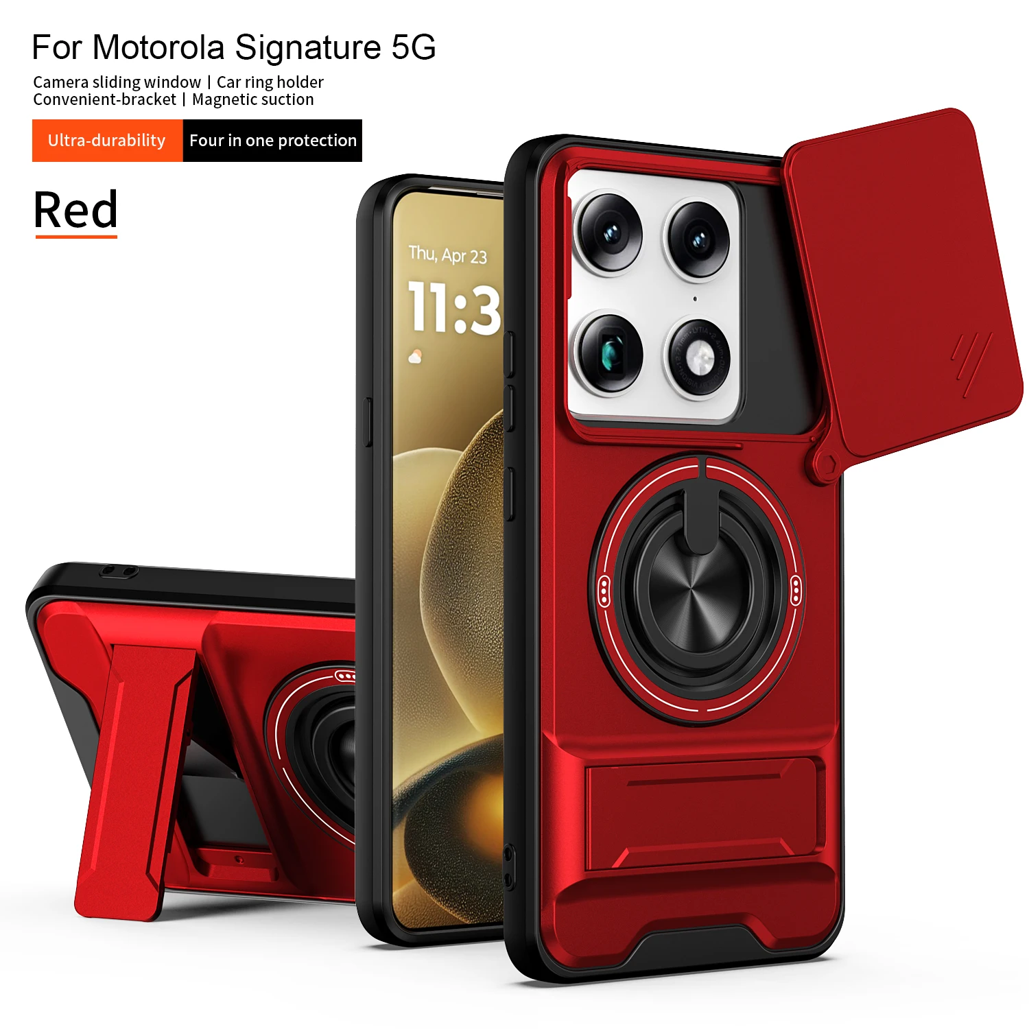 Motorola Signature Series 5G Magnetic Armor Case with Foldable Holder and Camera Protection