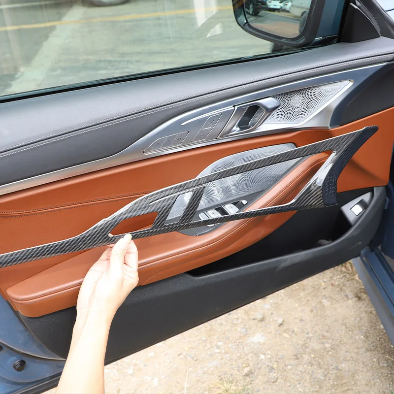 

Для BMW 8 серии G14 G15 G16 2019-2023 реальное углеродное волокно Автомобильная дверь интерьерная панель отделка полоса автомобильные аксессуары