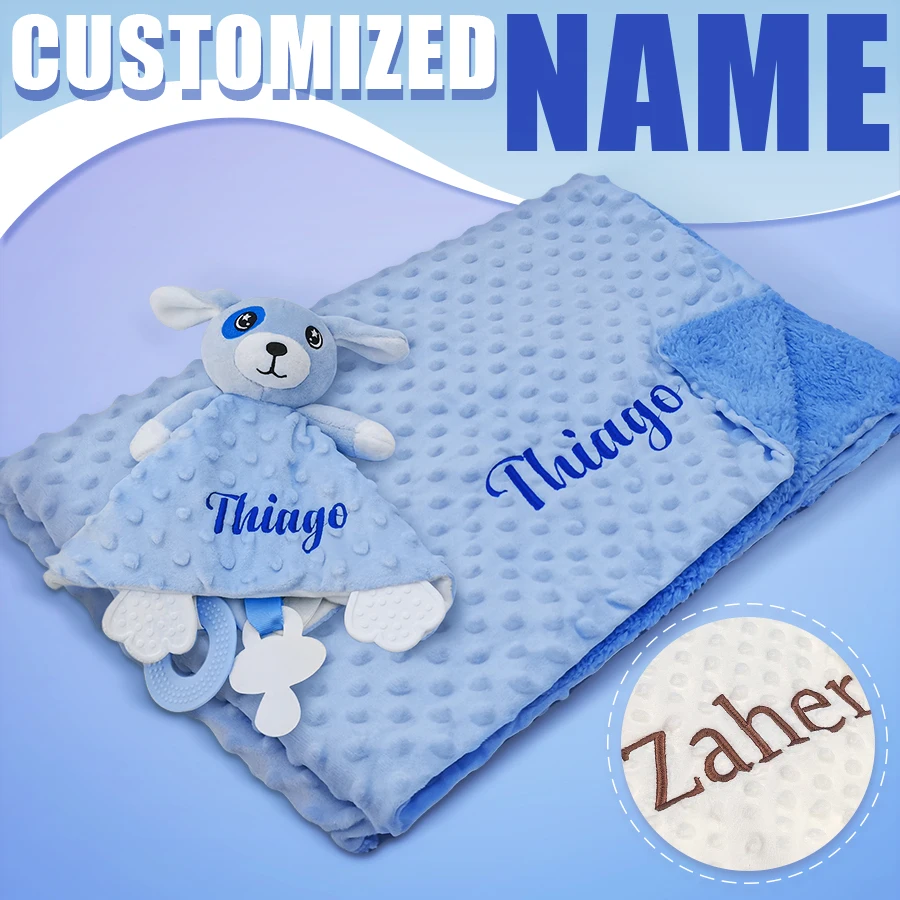 Newborn Stroller Security Blanket Custom Name Embroidery with Name Pattern Soft Plush Baby Gift Set