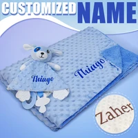 Personalized Baby Blanket Newborn Stroller Sleeping Dolls Custom Blanket With Name Animal Security Towel Gift Set 1