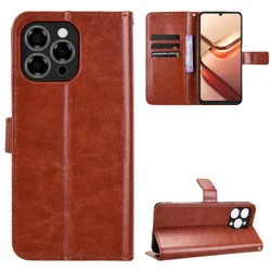 Leather Flip Case with Card Slots & Kickstand - Protective Wallet Cover for Doogee Note 58 (Brown)