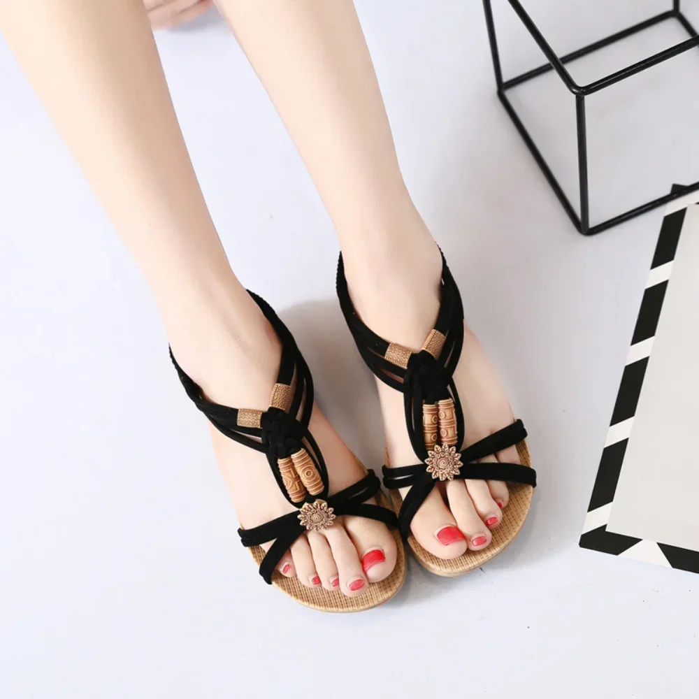 Summer Comfortable Open Toe Beach Shoes Bohemian Style Women's Sandals Women's Fashion Flat Hand-Woven Roman Sandals